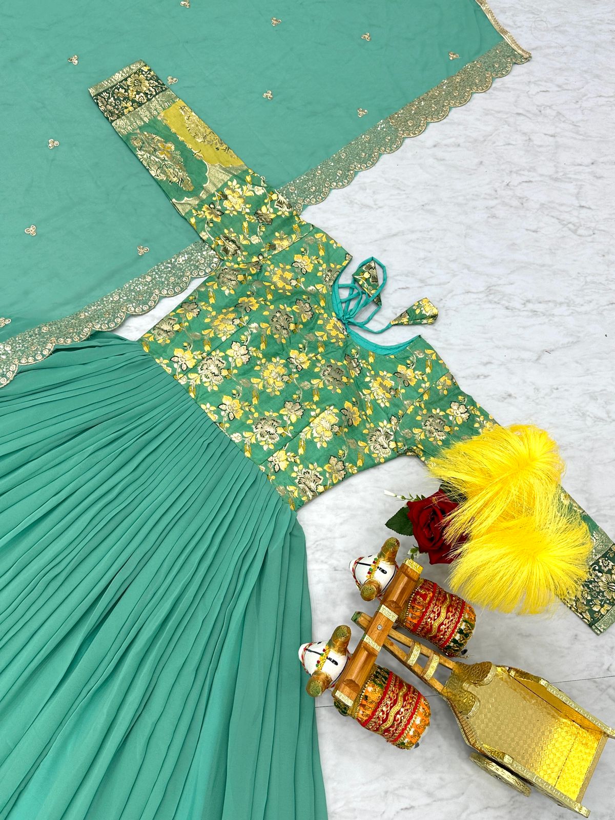 Party Wear Light Green Color Faux Georgette With Pure Jacquard Work Designer Gown
