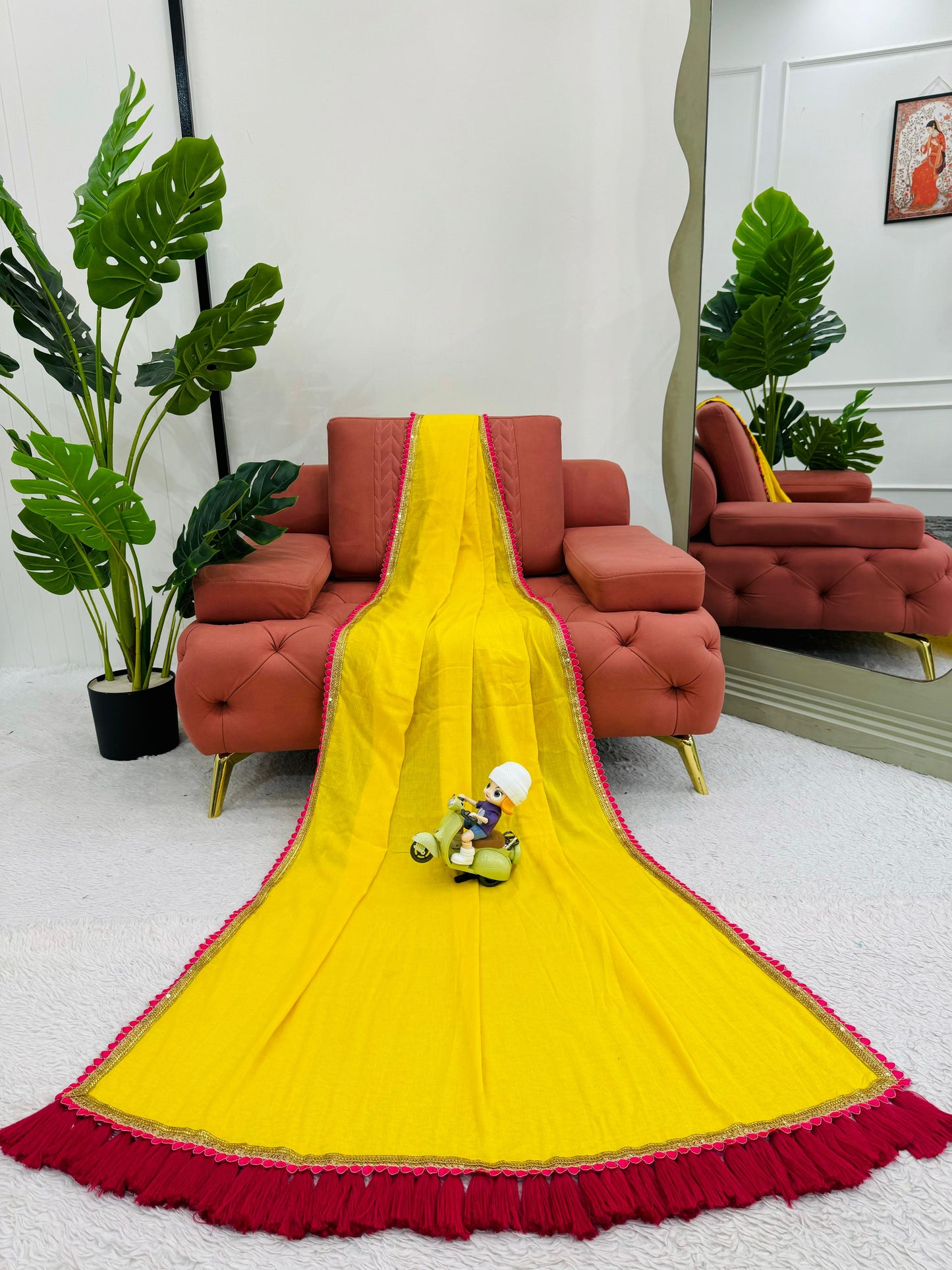 Haldi Special Yellow Color Mul Cotton And Heavy Latkan Beautiful Designer Saree