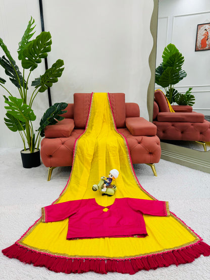 Haldi Special Yellow Color Mul Cotton And Heavy Latkan Beautiful Designer Saree