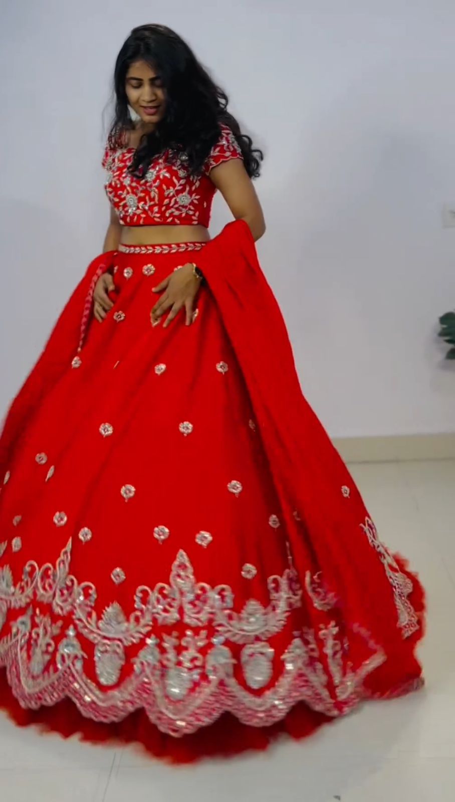 Designer Red Color Pure Chinon With Heavy Embroidery Sequence Work Lehenga Choli