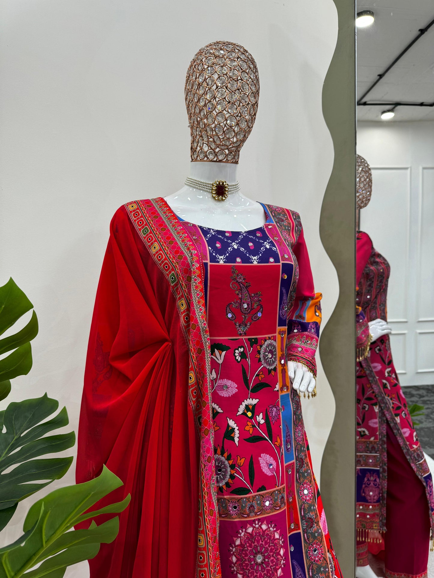 Party Wear American Silk Digital Print With Diamond And Fancy Latkan Designer Salwar Suit
