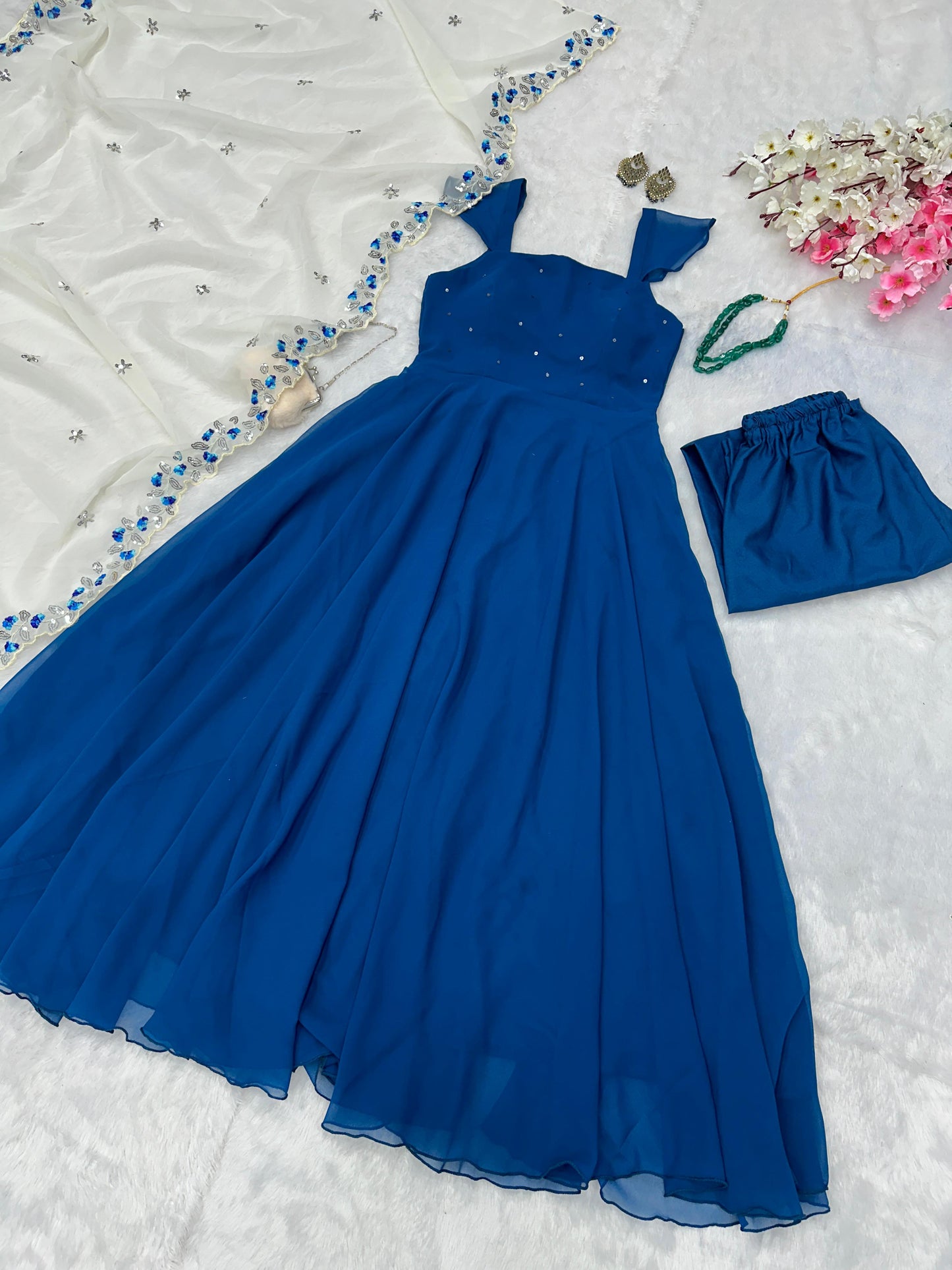 Festive Wear Navy Blue Color Georgette With Sequence Work Anarkali Suit