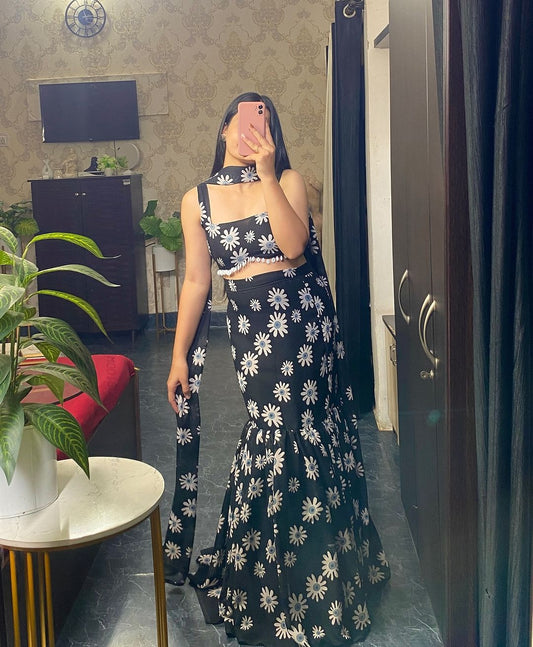Beautiful Black Color Pure Georgette Printed Fancy Designer Lehenga Choli