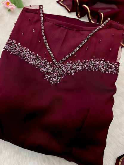 Exclusive Maroon Color Heavy Rangoli Georgette Designer Gown With Dupatta