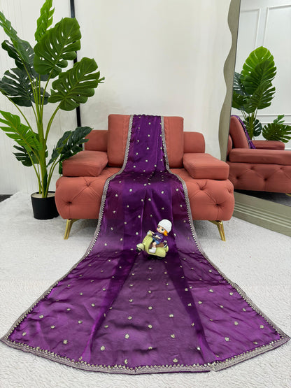 Beautiful Purple Color Designer Jimmy Chu Sequence And Thread Work Saree