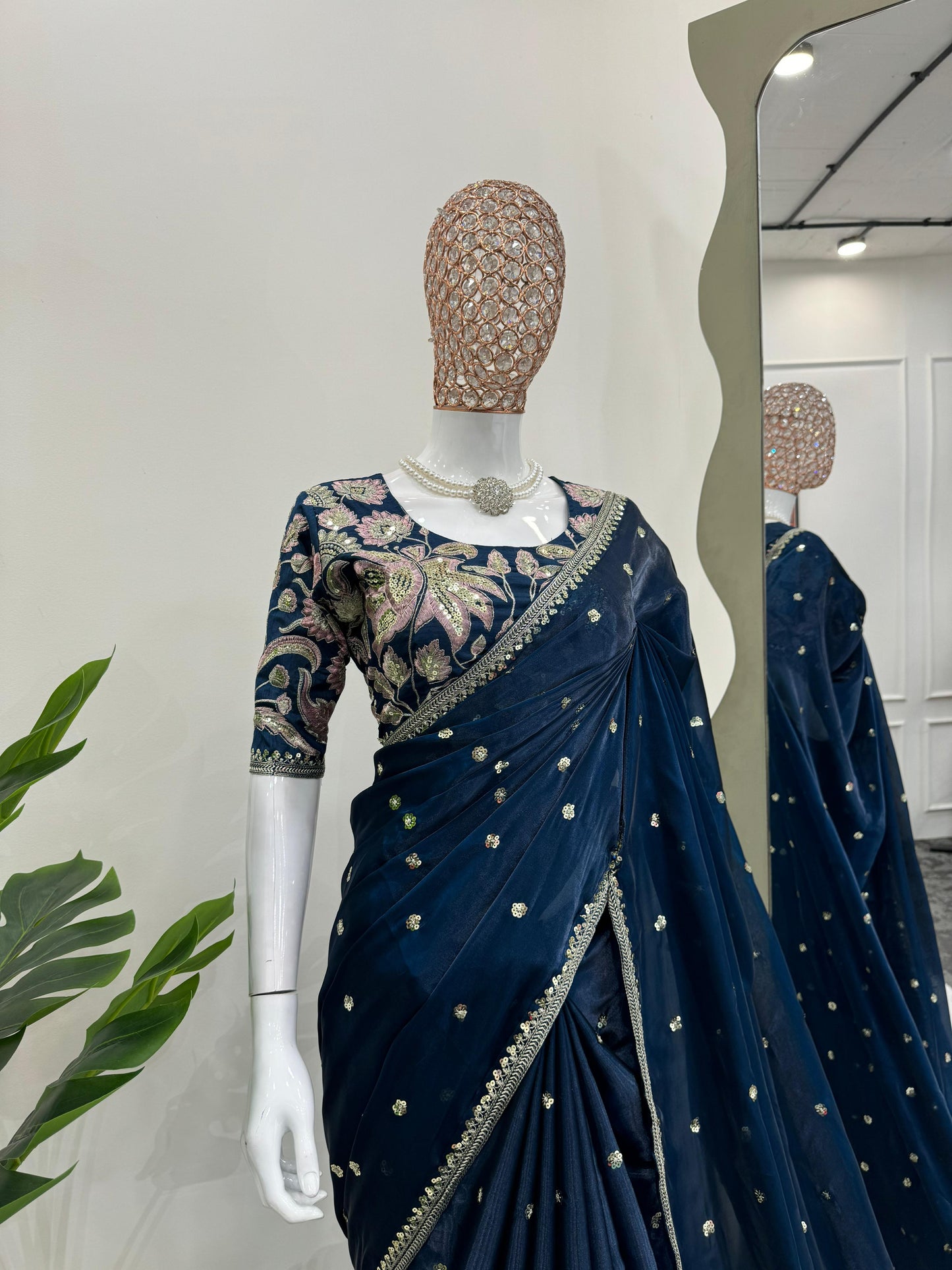 Beautiful Teal Blue Color Designer Jimmy Chu Sequence And Thread Work Saree