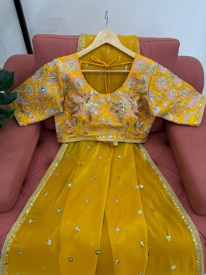 Beautiful Mustard Color Designer Jimmy Chu Sequence And Thread Work Saree