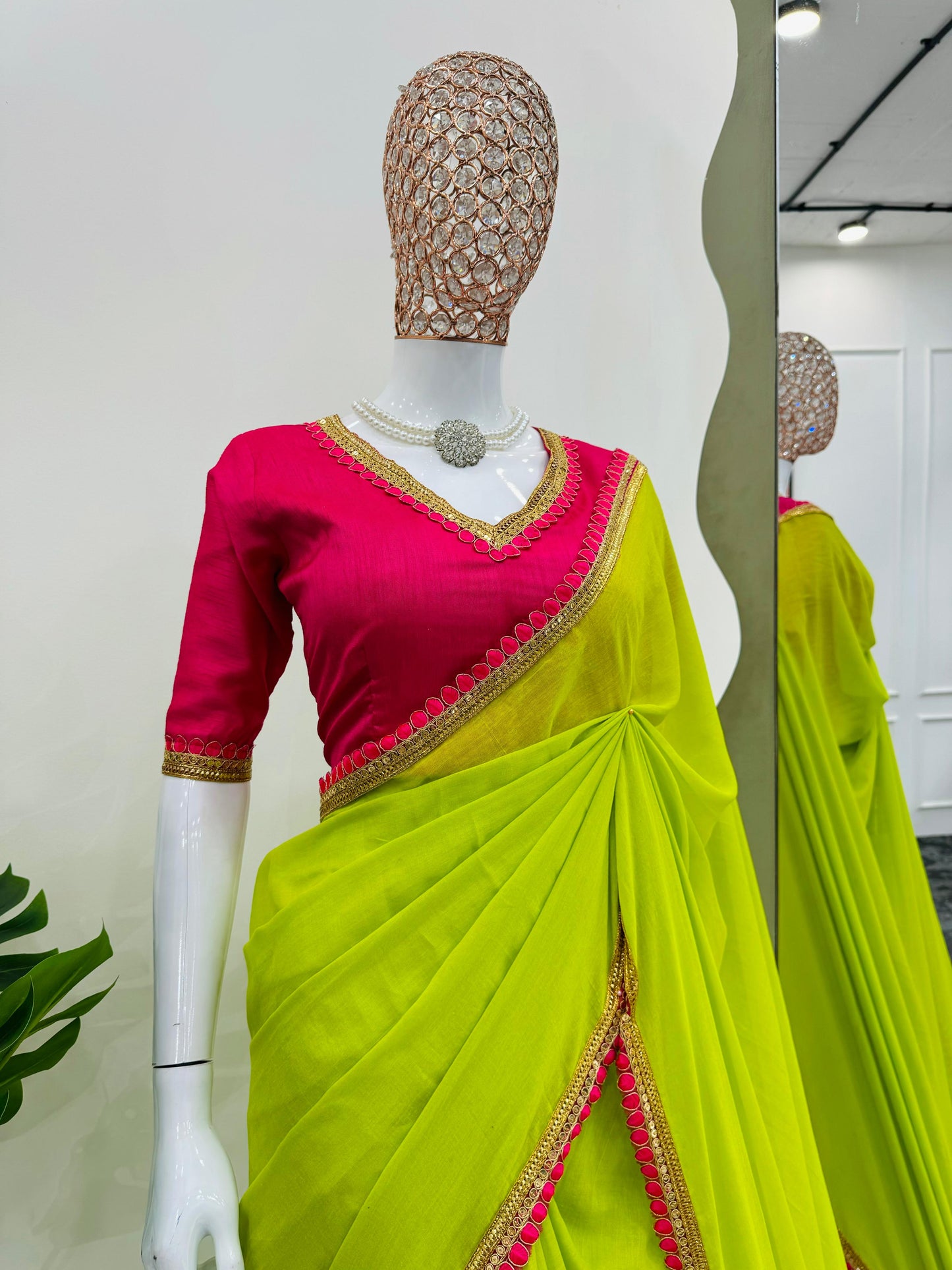 Gorgeous Parrot Green Color Mul Cotton With Fancy Lace And Heavy Latkan Designer Saree