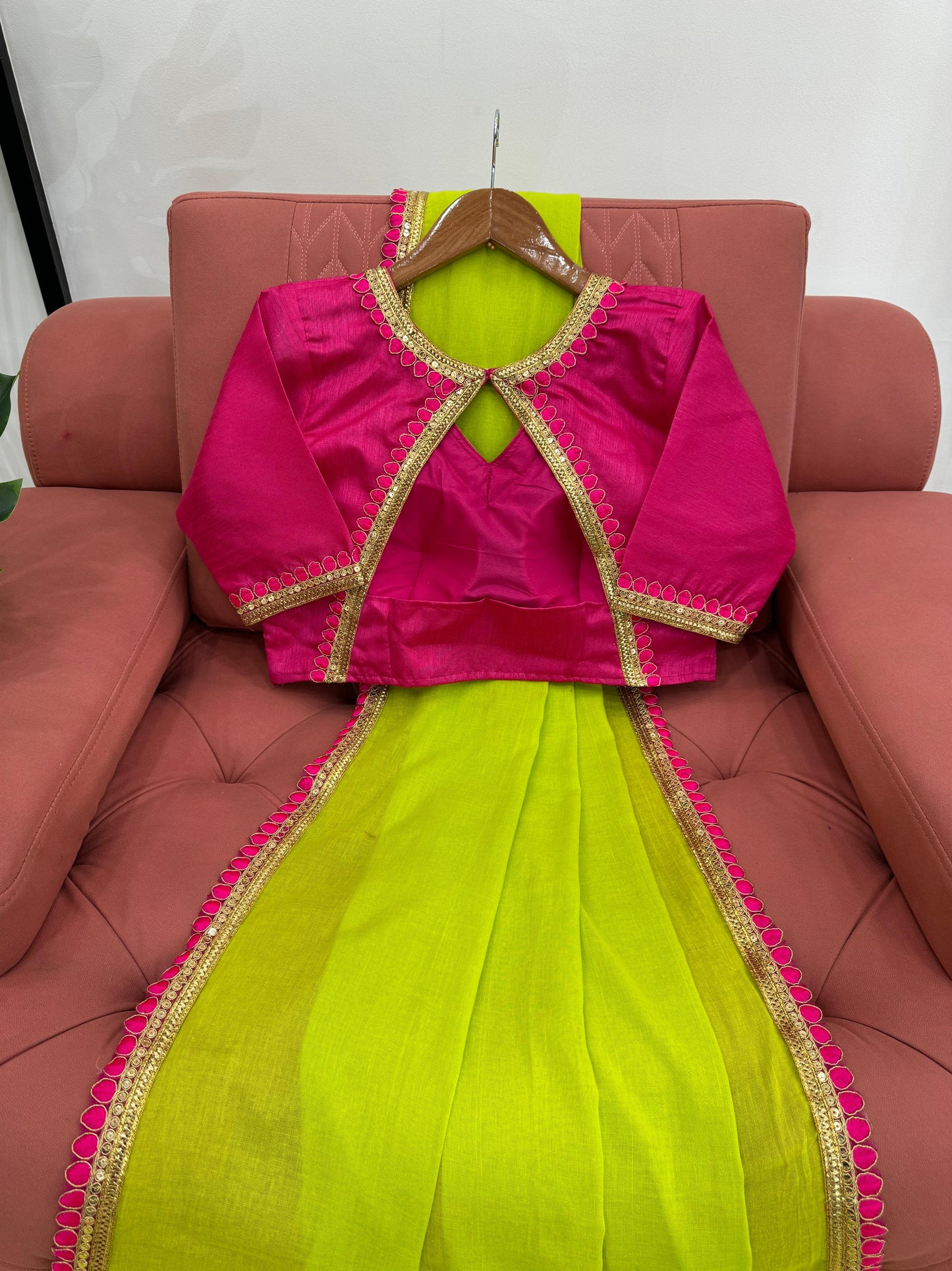 Gorgeous Parrot Green Color Mul Cotton With Fancy Lace And Heavy Latkan Designer Saree