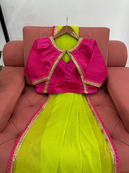 Gorgeous Parrot Green Color Mul Cotton With Fancy Lace And Heavy Latkan Designer Saree