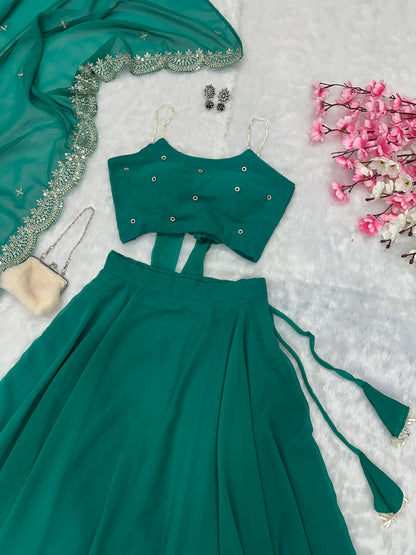 Function Wear Green Color Pure Georgette With 8 Meter Flair Lehenga Choli