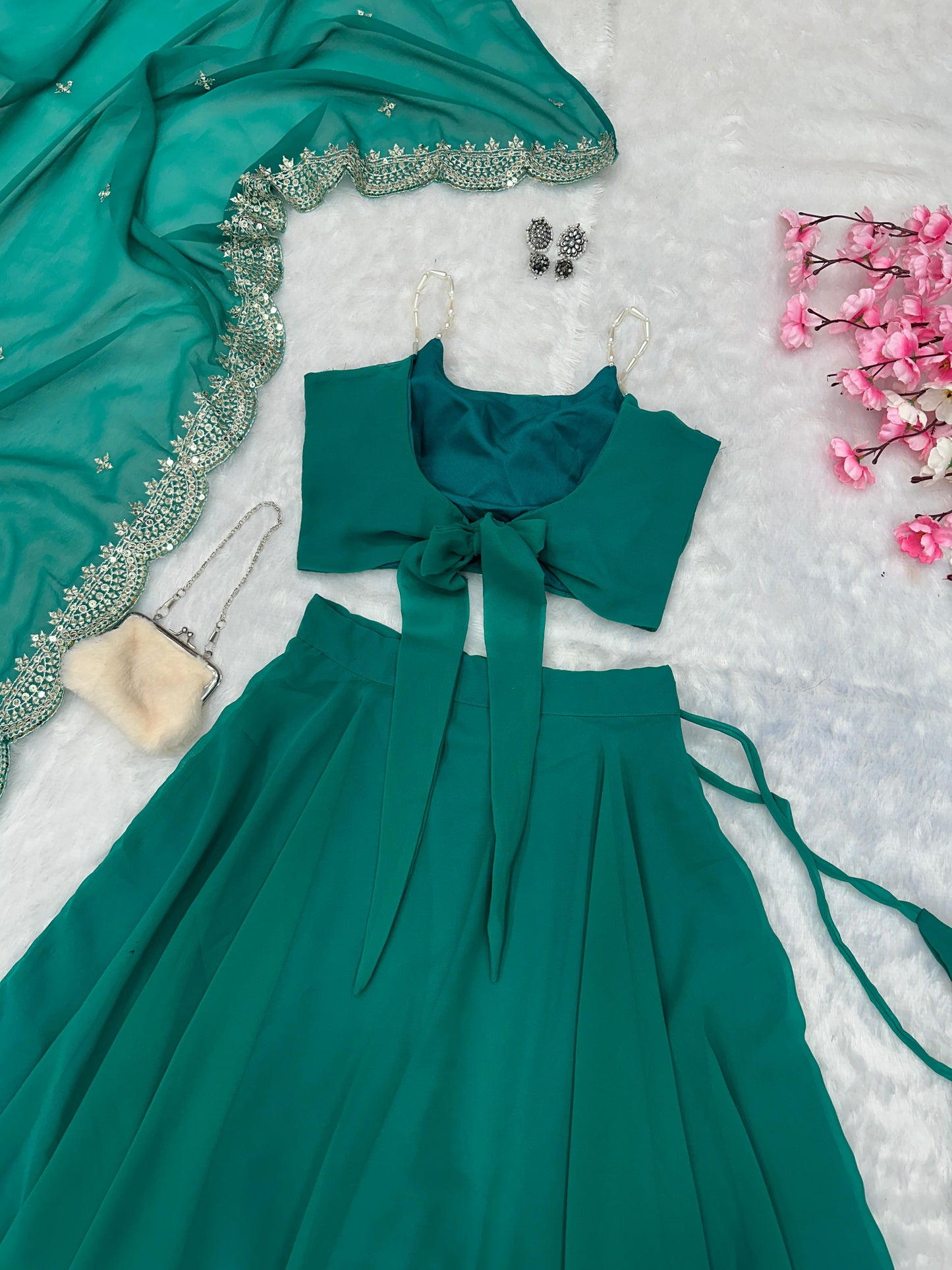 Function Wear Green Color Pure Georgette With 8 Meter Flair Lehenga Choli