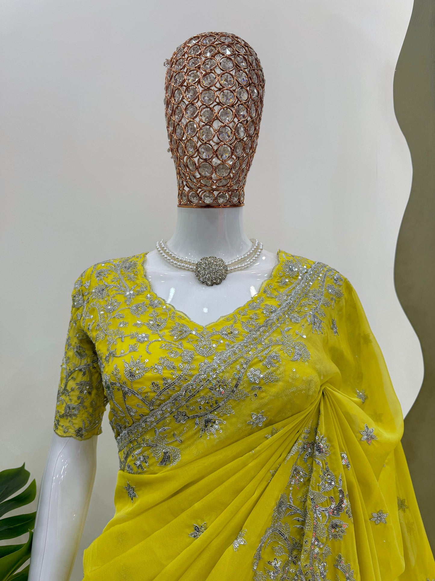 Marriage Wear Yellow Color Tibby Silk Thread And Sequence Beautiful Designer Saree