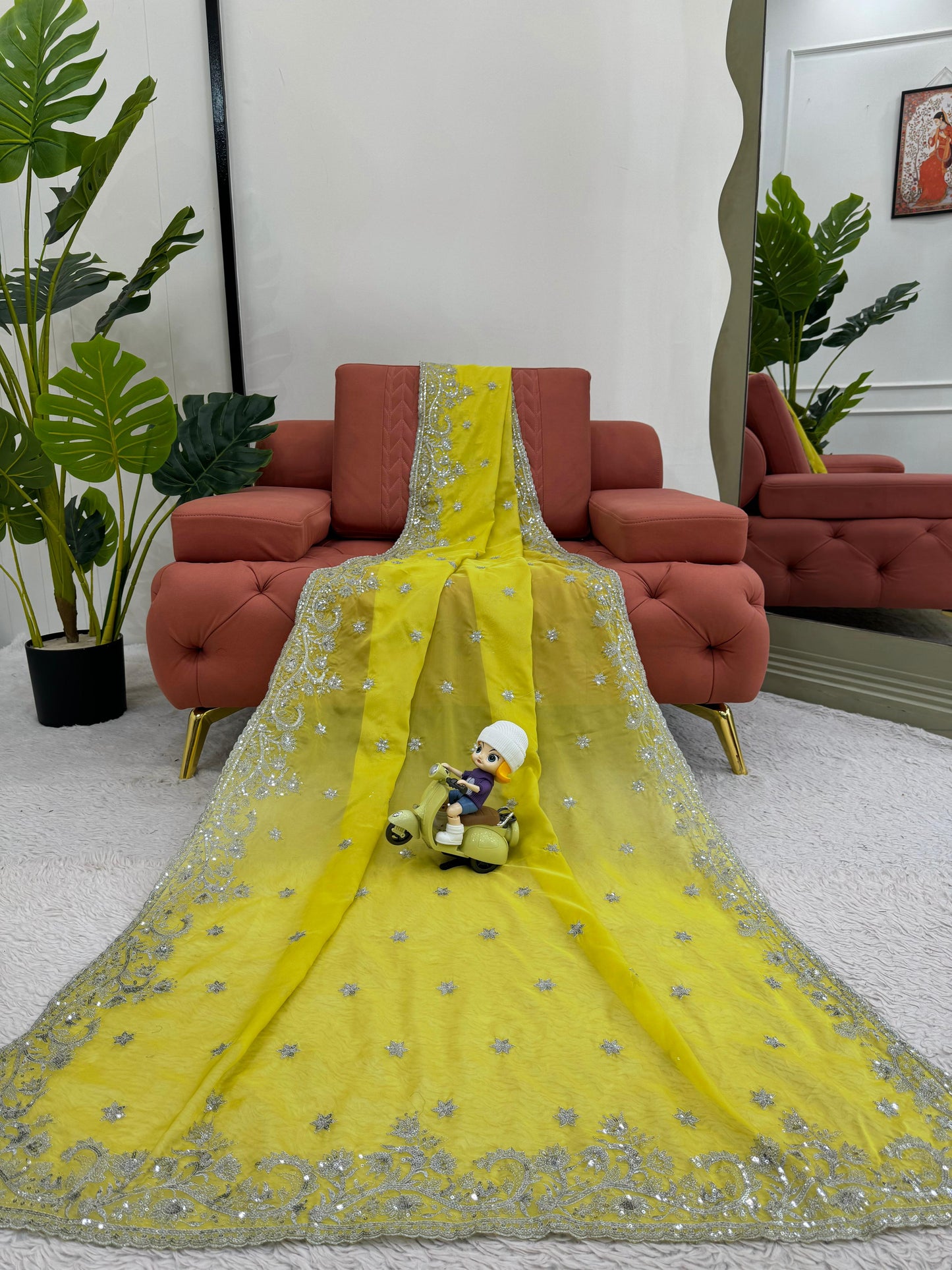 Marriage Wear Yellow Color Tibby Silk Thread And Sequence Beautiful Designer Saree