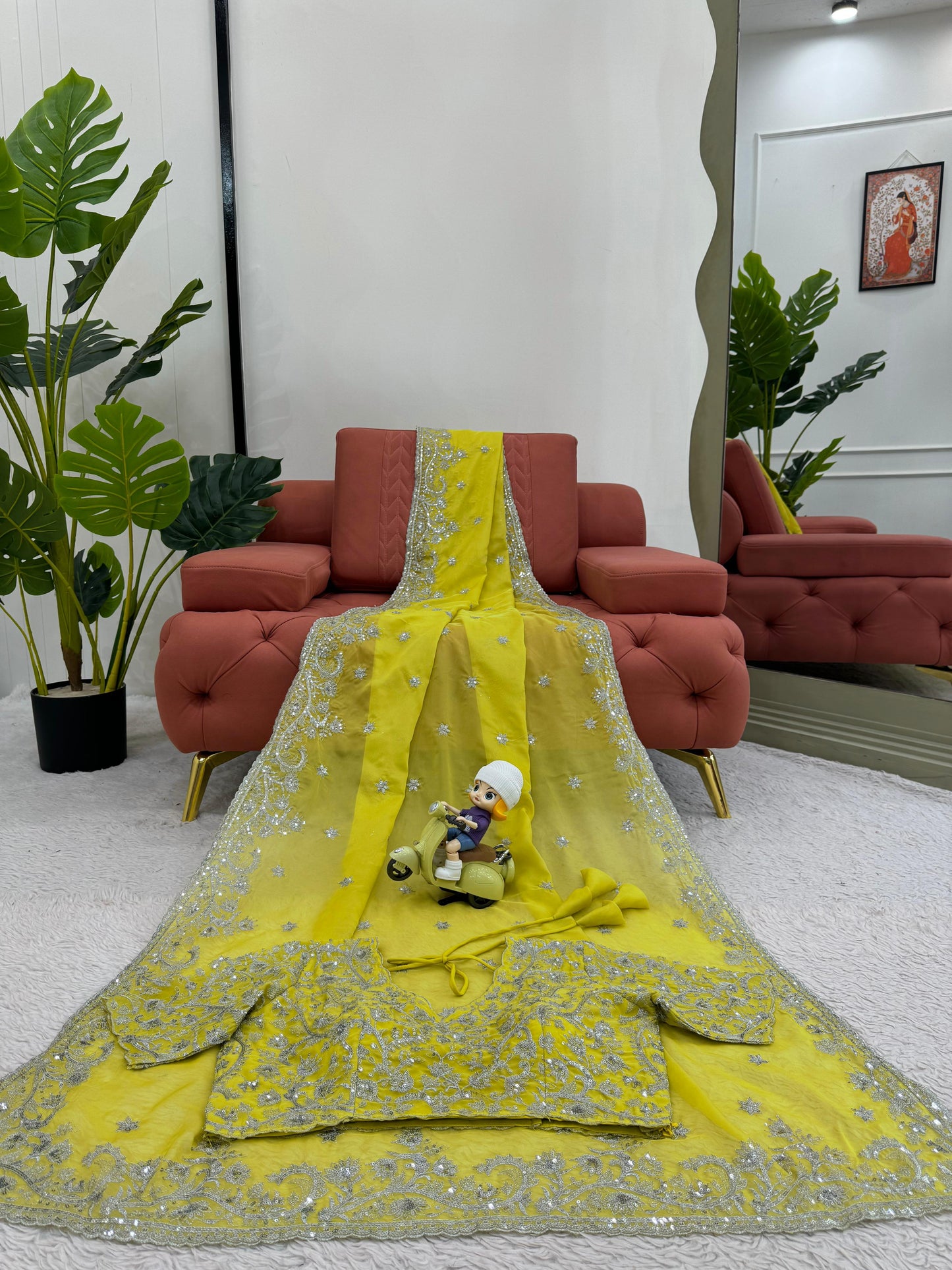 Marriage Wear Yellow Color Tibby Silk Thread And Sequence Beautiful Designer Saree