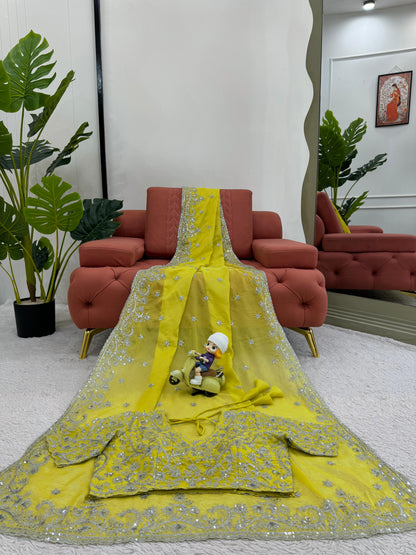 Marriage Wear Yellow Color Tibby Silk Thread And Sequence Beautiful Designer Saree