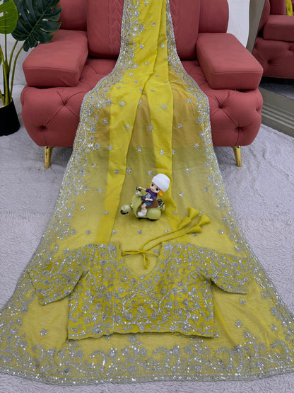 Marriage Wear Yellow Color Tibby Silk Thread And Sequence Beautiful Designer Saree