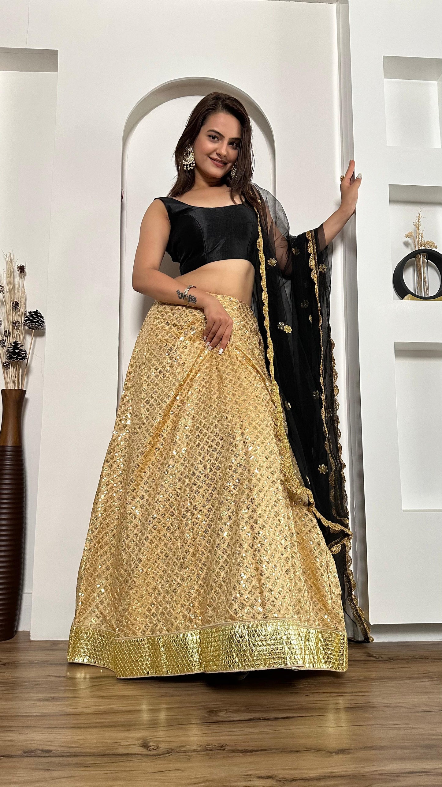 Sangeet Wear Beige Color Kasturi Silk With Heavy Sequins Work Foil Border Work Designer Lehenga Choli