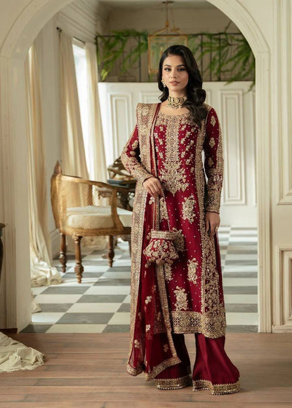 Wedding Wear Maroon Color Faux Georgette Thread And Sequenced With Pearl Work Palazoo Suit