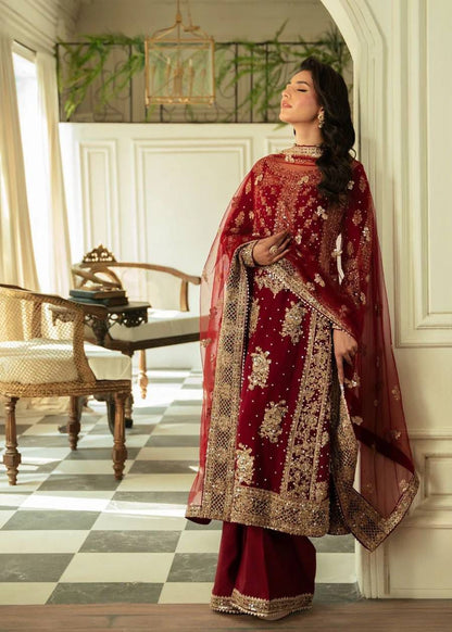 Wedding Wear Maroon Color Faux Georgette Thread And Sequenced With Pearl Work Palazoo Suit