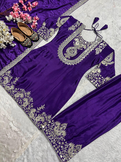 Stunning Royal Blue Color Pure Heavy Chinon Silk With Heavy Embroidery Coding Sequence Work Salwar Suit