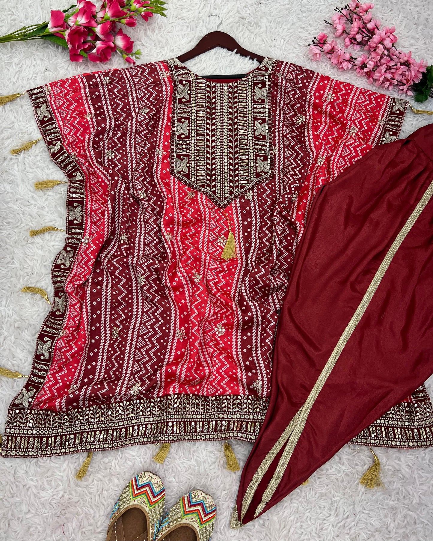Marvelous Multi Color Pure Chinon Silk With Embroidery Sequence Work With Beautiful Digital Printed Salwar Suit