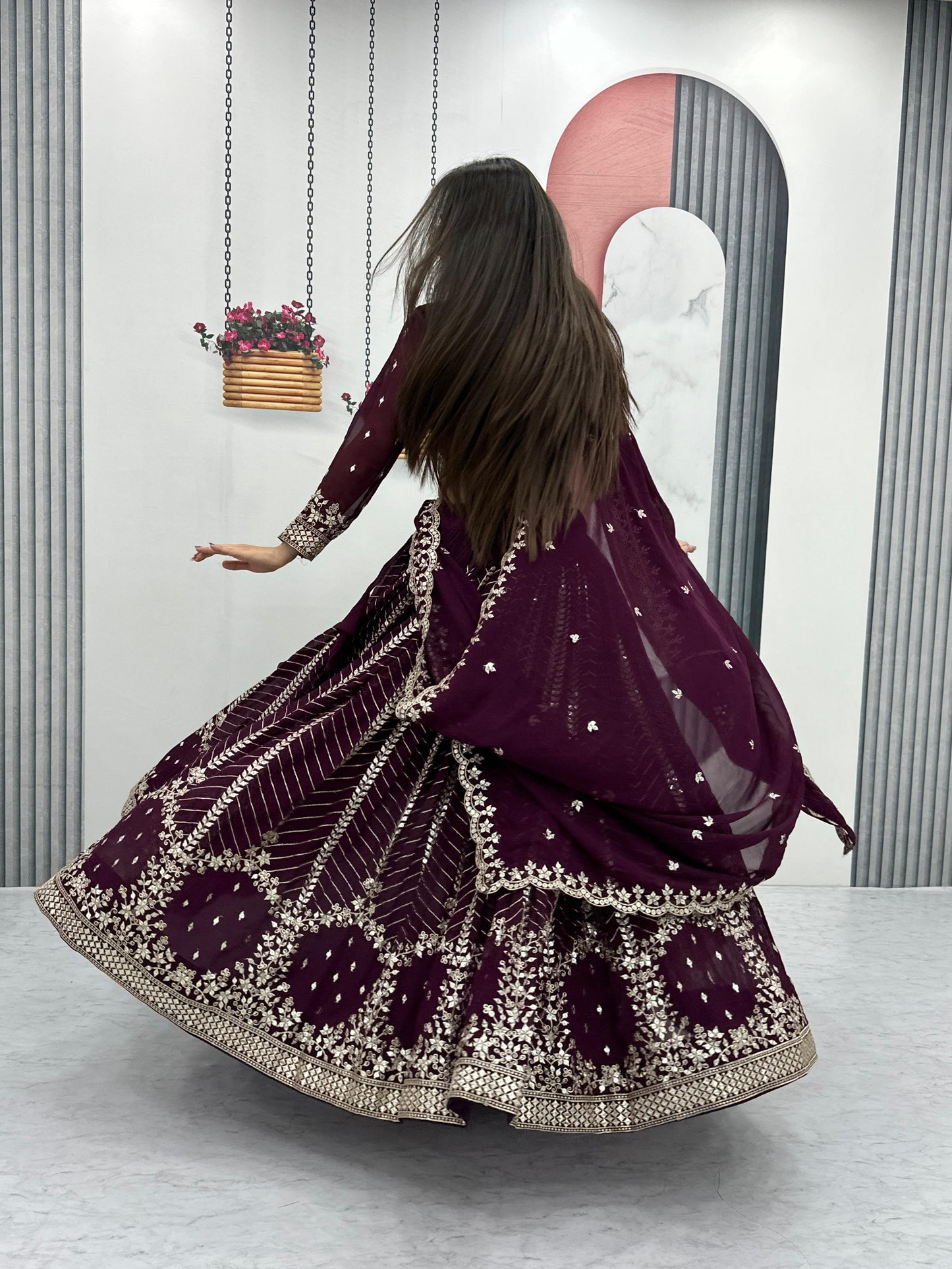 Luxuriant Wine Color Heavy Faux Georgette And Embroidery 7mm Sequence Work Beautiful Lehenga Choli