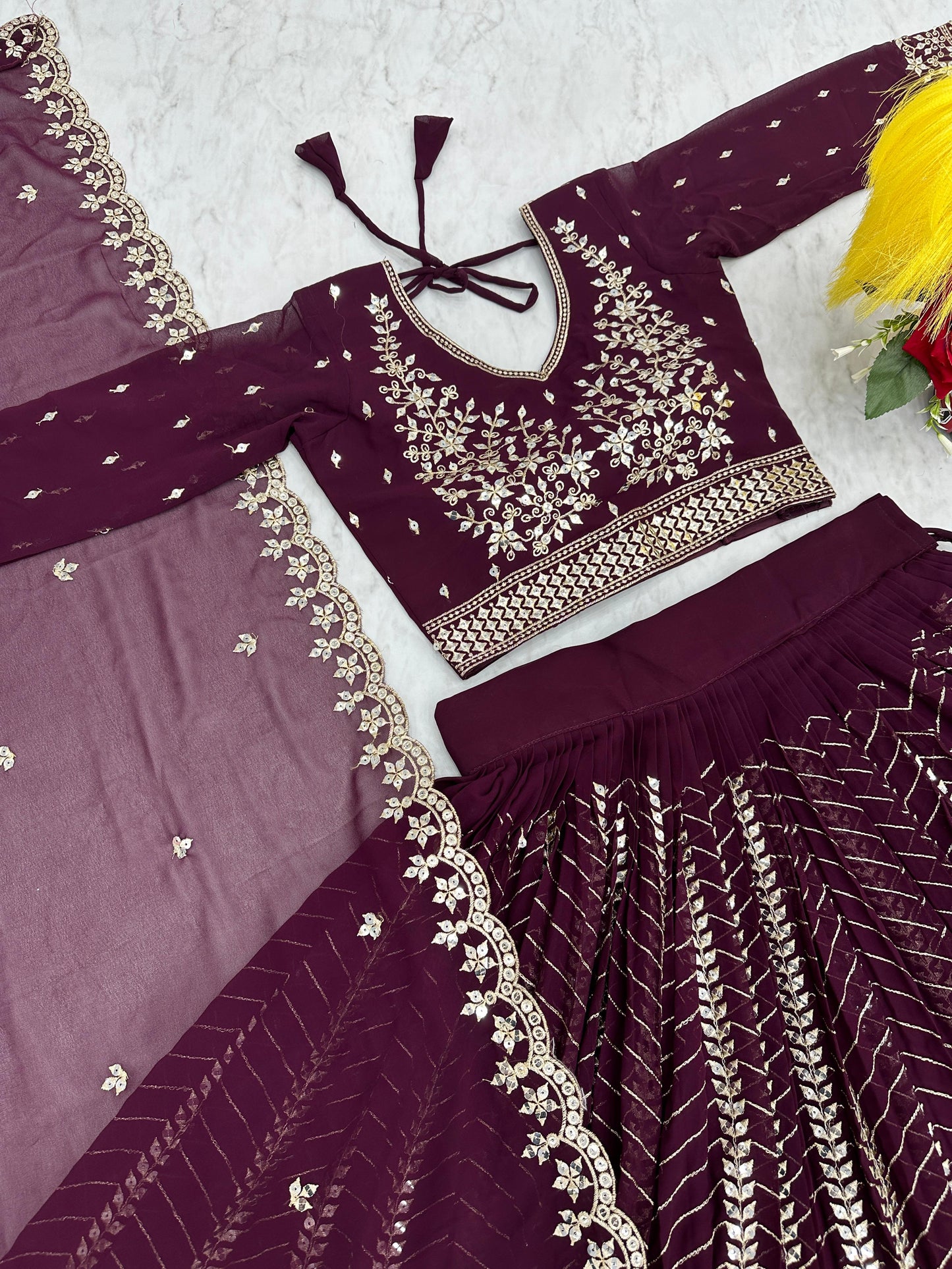 Luxuriant Wine Color Heavy Faux Georgette And Embroidery 7mm Sequence Work Beautiful Lehenga Choli