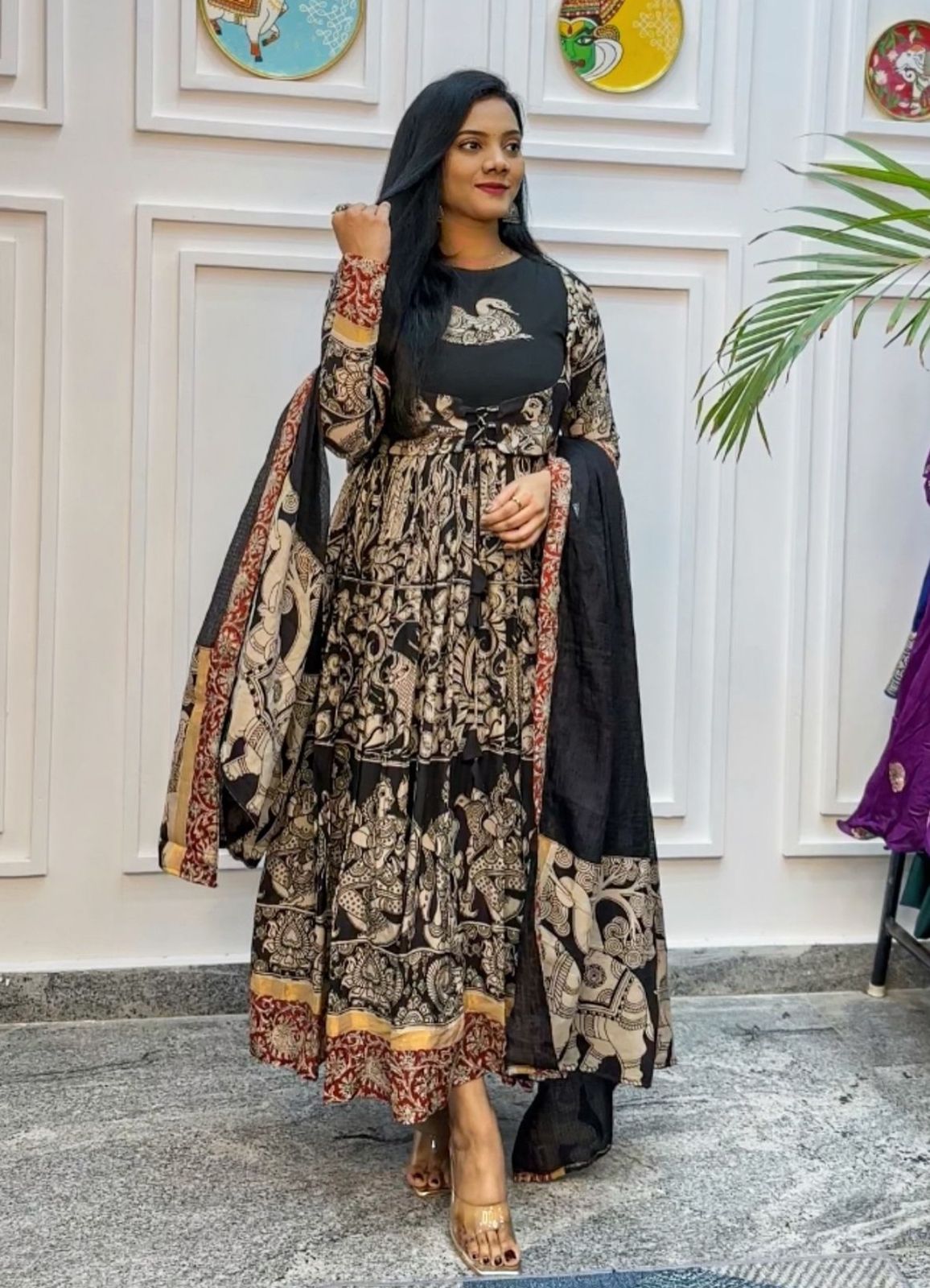 Function Wear Black And White Color Rayon Cotton And kalamkari Printed Designer Gown