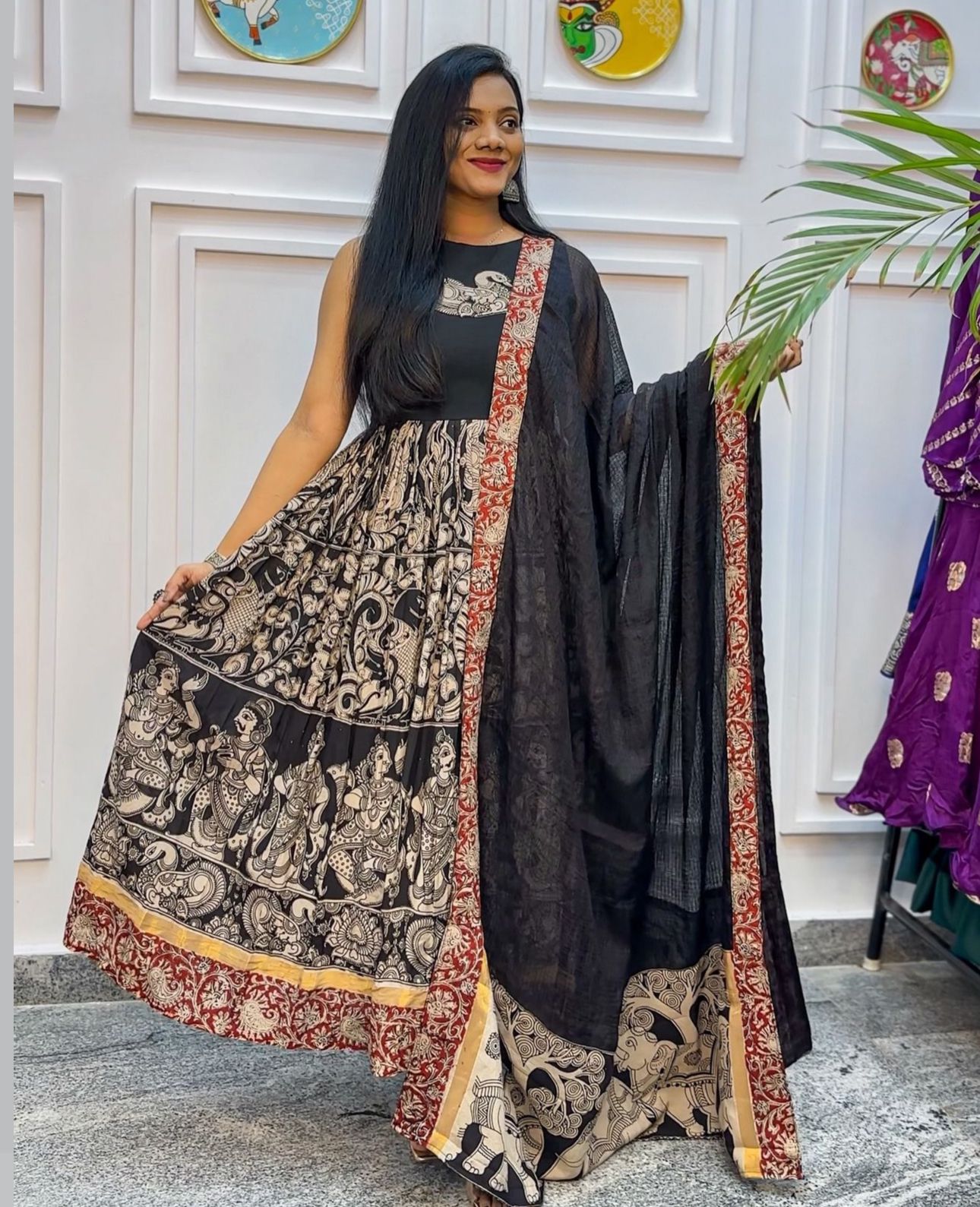 Function Wear Black And White Color Rayon Cotton And kalamkari Printed Designer Gown