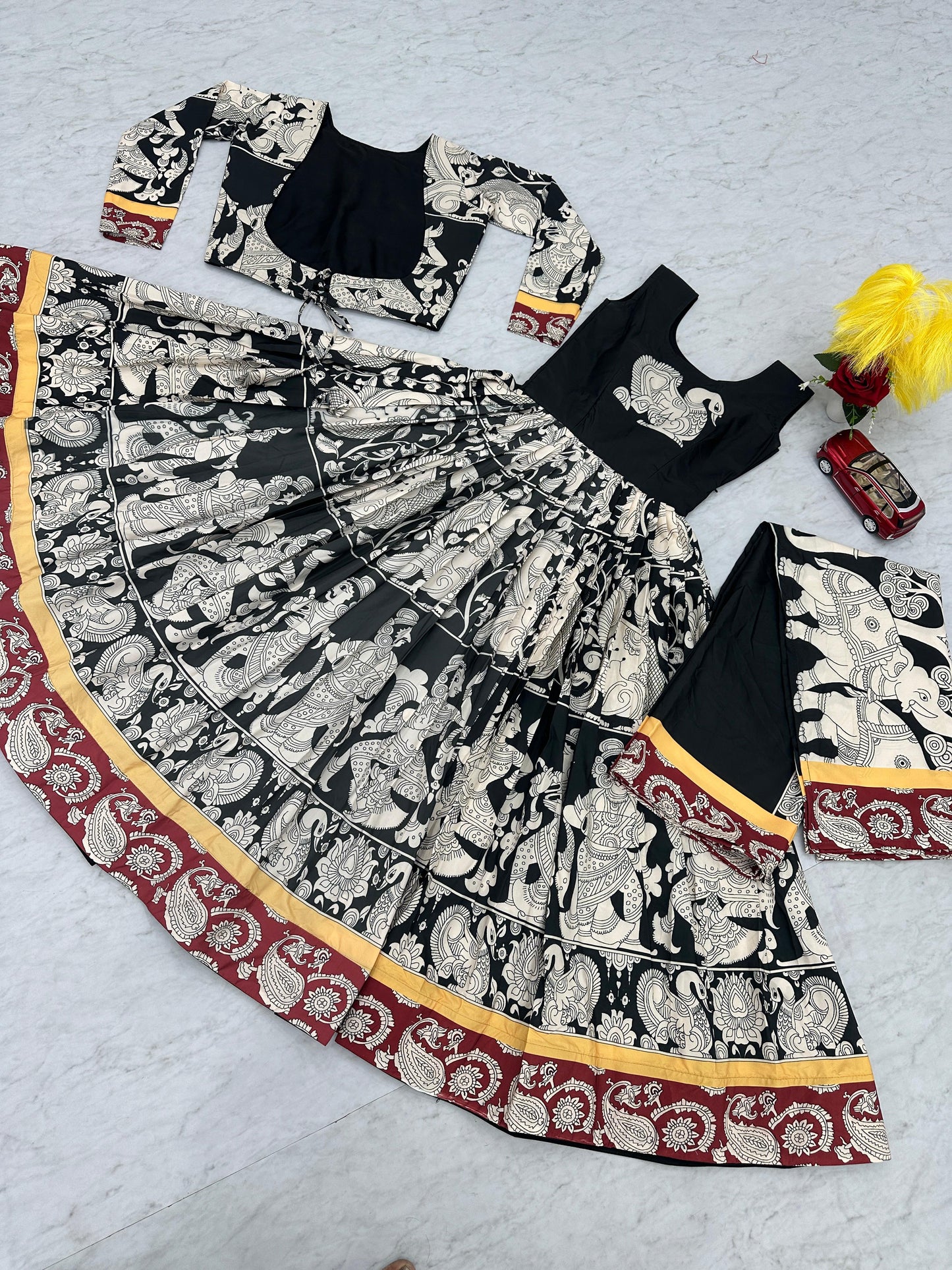 Function Wear Black And White Color Rayon Cotton And kalamkari Printed Designer Gown