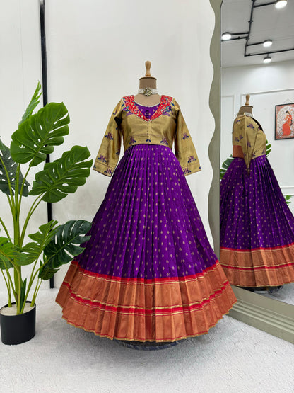 Function Wear Purple Color Jacquard Silk And Thread With Sequence Work Koti Beautiful Gown