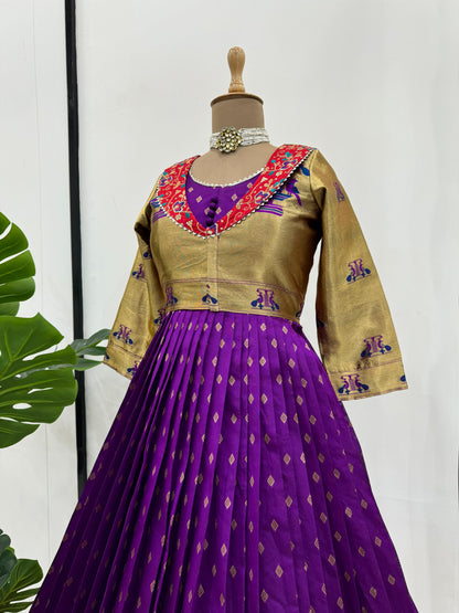 Function Wear Purple Color Jacquard Silk And Thread With Sequence Work Koti Beautiful Gown