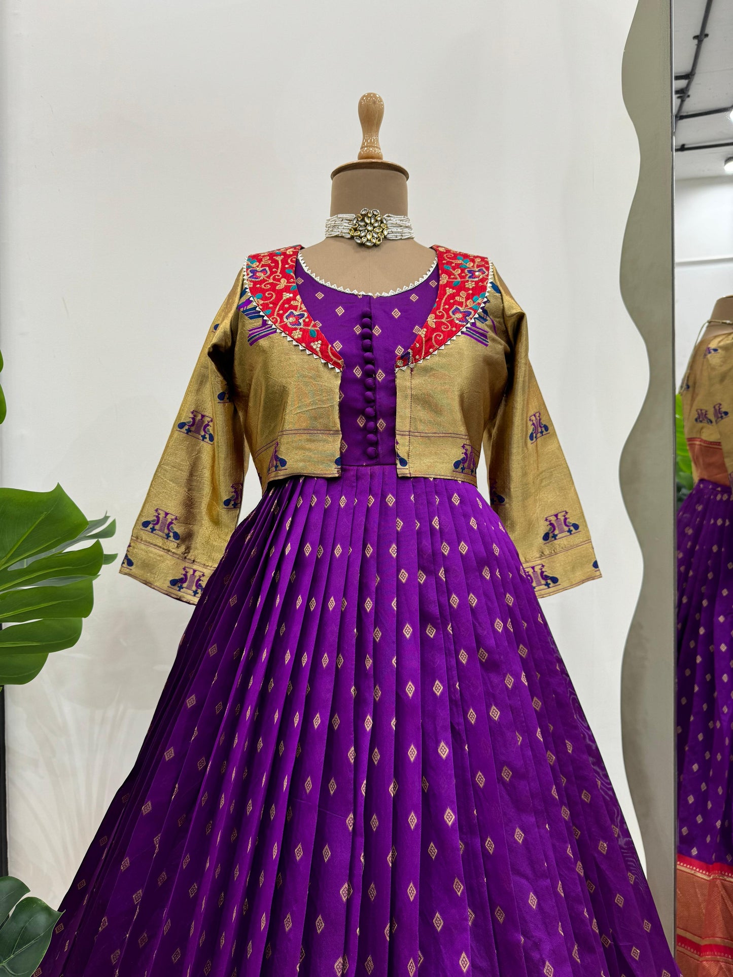 Function Wear Purple Color Jacquard Silk And Thread With Sequence Work Koti Beautiful Gown