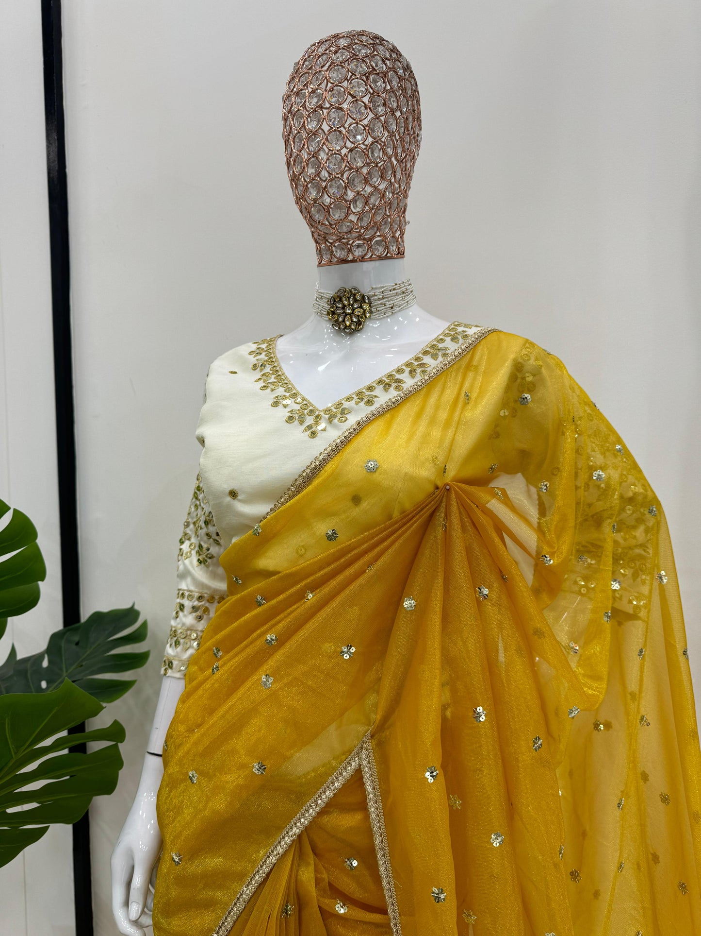 Luxuriant Mustard Color Heavy Twill Net Thread And Sequence Beautiful Designer Saree