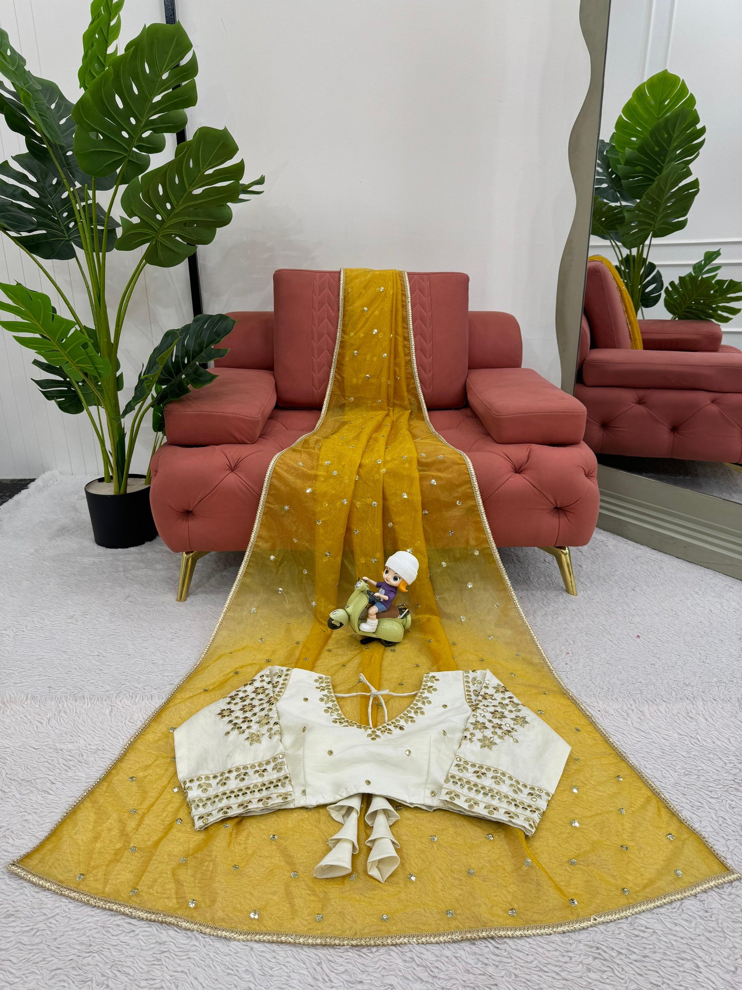 Luxuriant Mustard Color Heavy Twill Net Thread And Sequence Beautiful Designer Saree