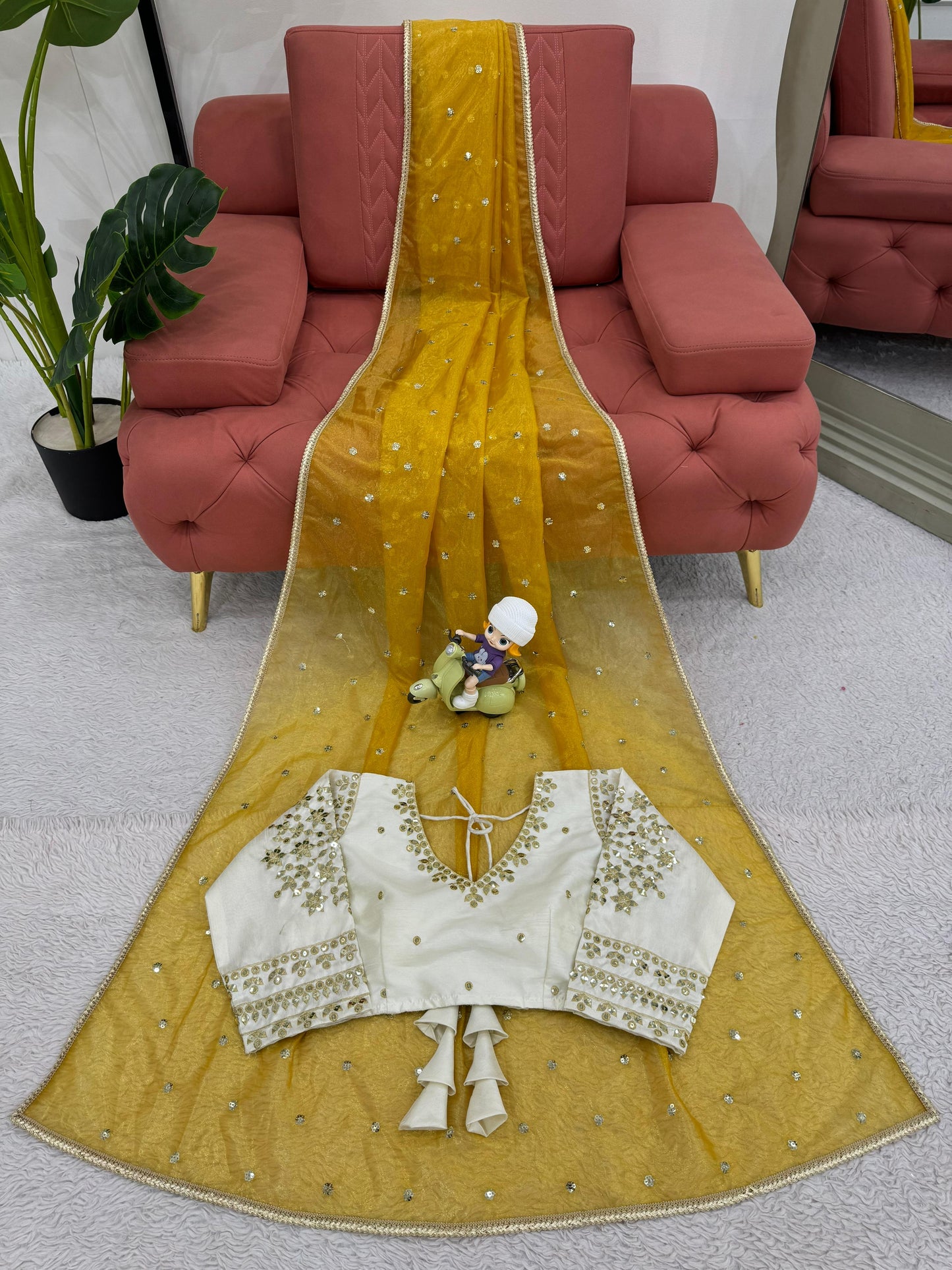 Luxuriant Mustard Color Heavy Twill Net Thread And Sequence Beautiful Designer Saree