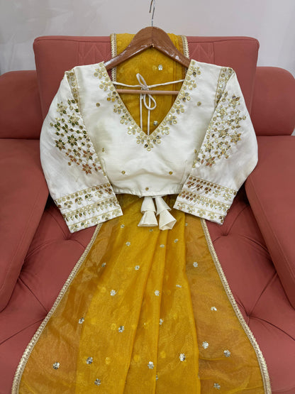Luxuriant Mustard Color Heavy Twill Net Thread And Sequence Beautiful Designer Saree