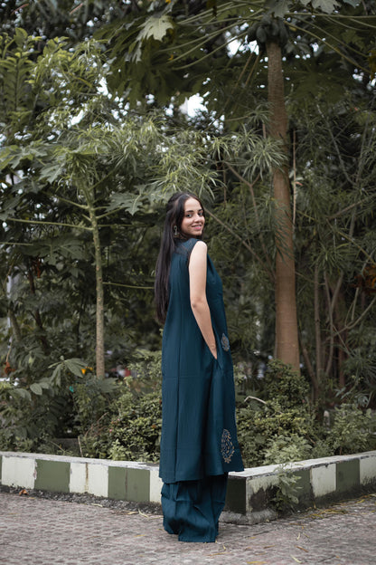 Eyes Catching Teal Blue Color Mirror Hand Work Designer Palazzo Suit