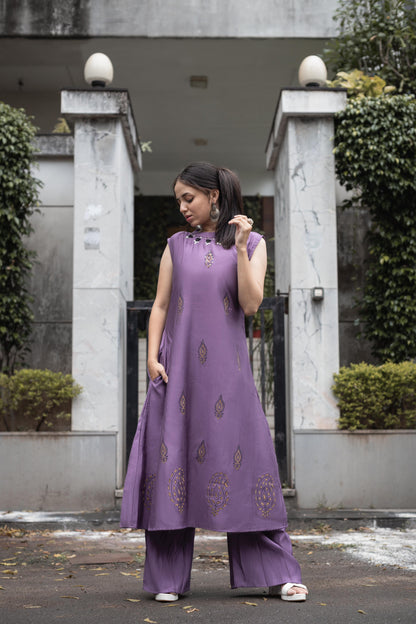 Eyes Catching Lavender Color Mirror Hand Work Designer Palazzo Suit