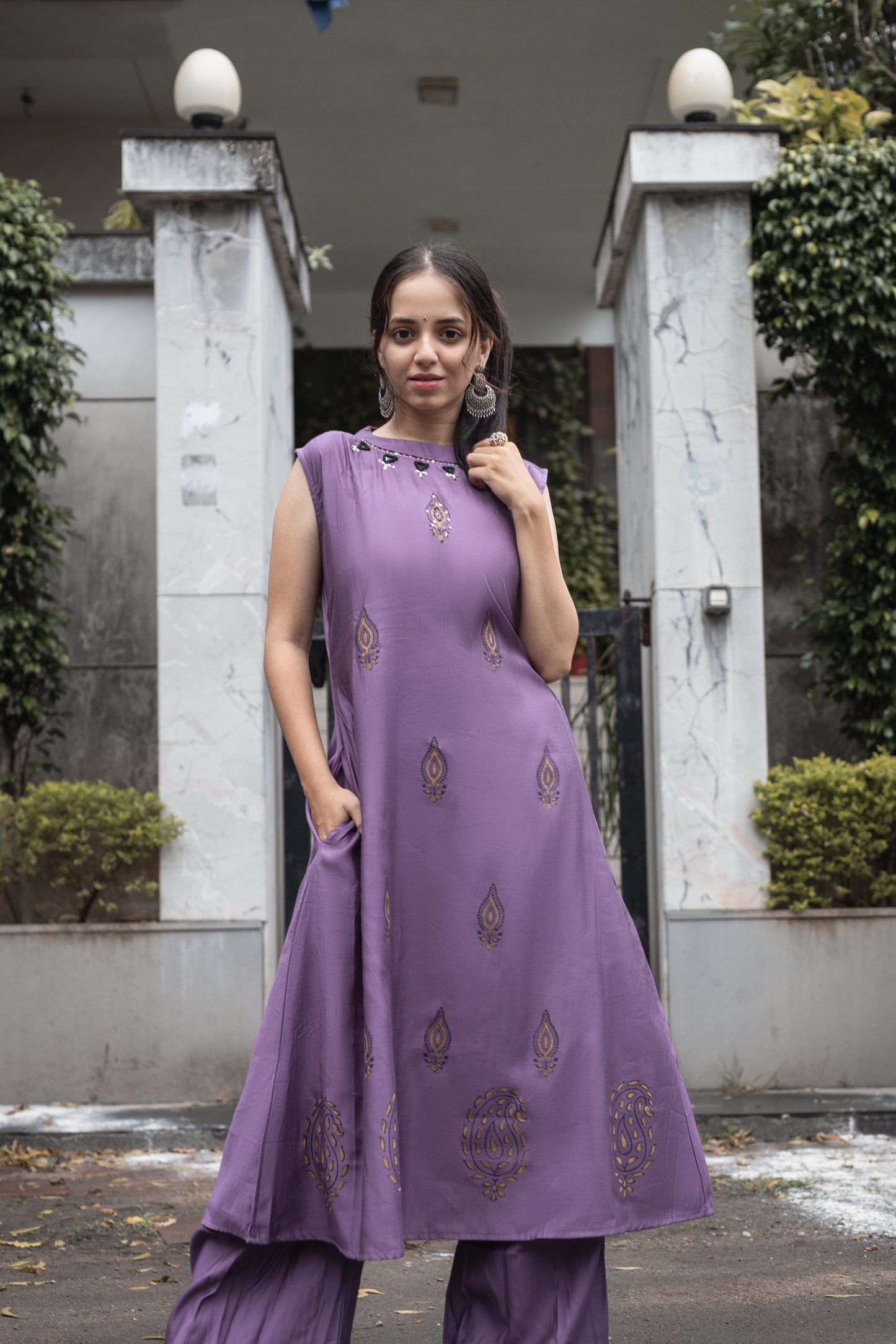 Eyes Catching Lavender Color Mirror Hand Work Designer Palazzo Suit