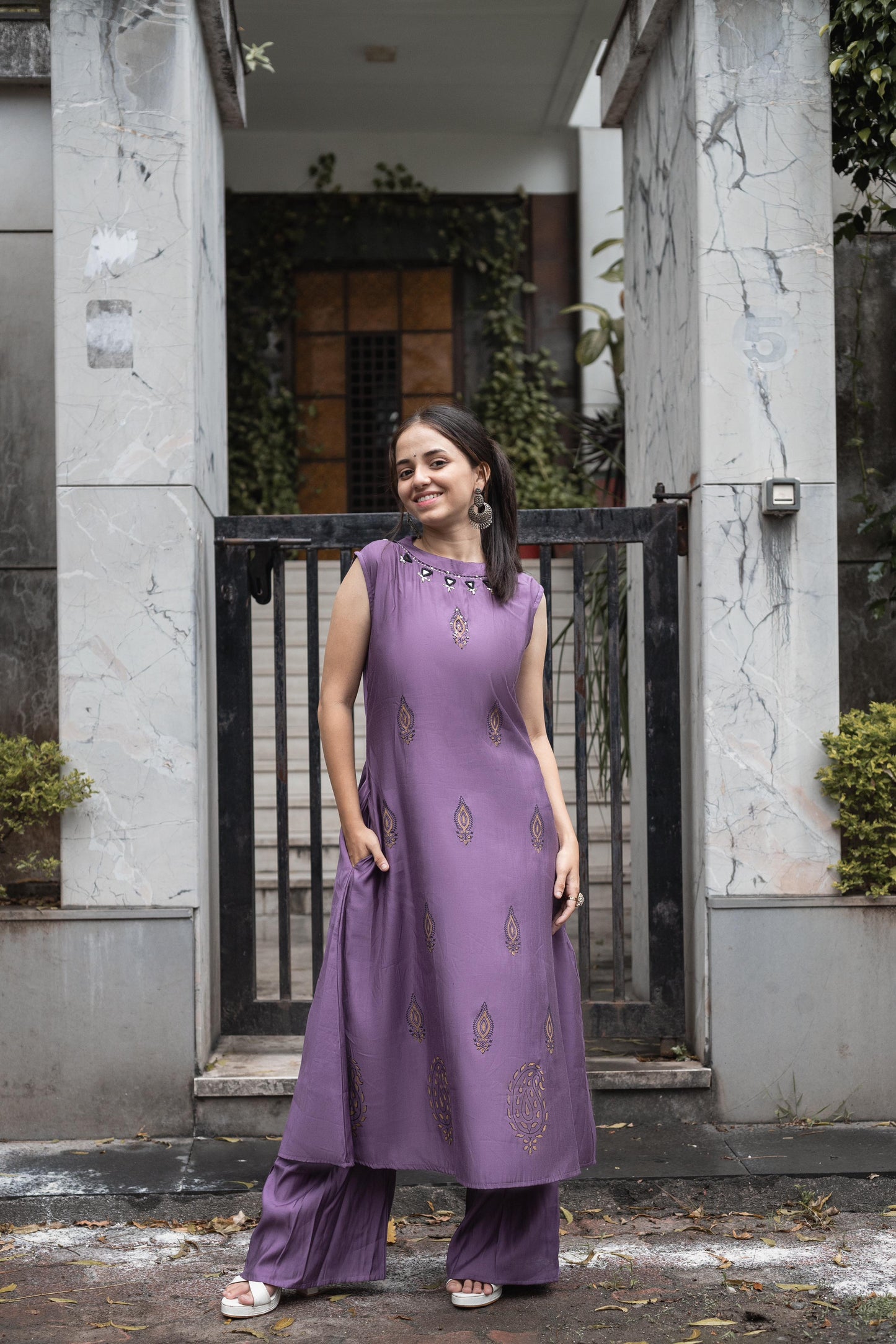 Eyes Catching Lavender Color Mirror Hand Work Designer Palazzo Suit