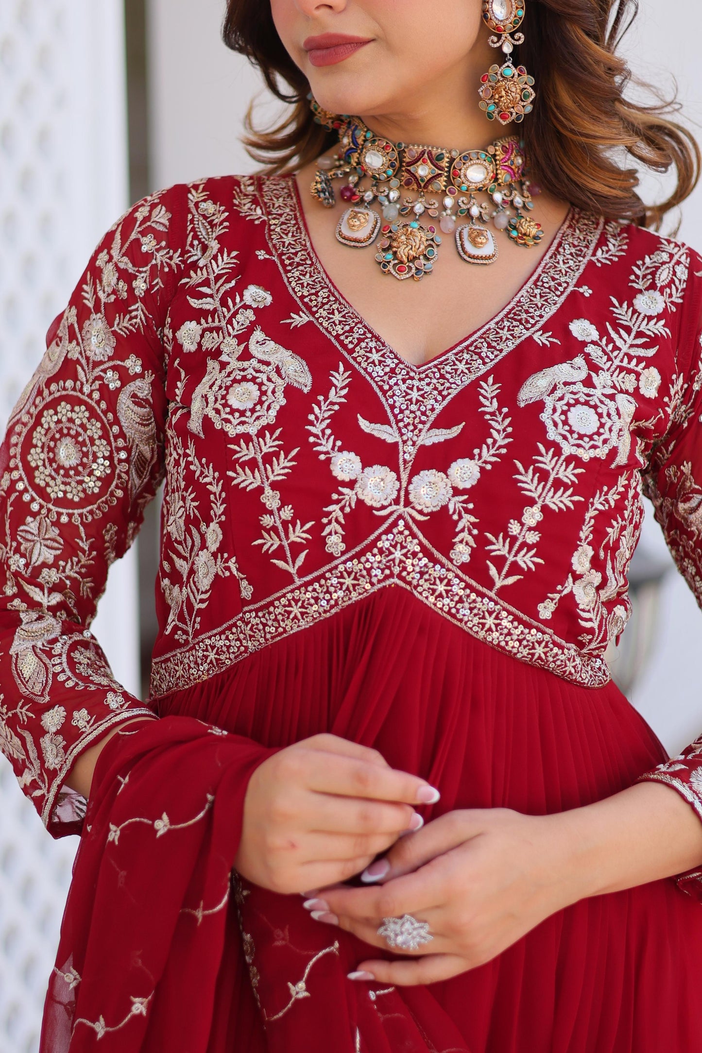 Party Wear Red Color Faux Georgette And Heavy Sequence Embroidery Work Designer Gown