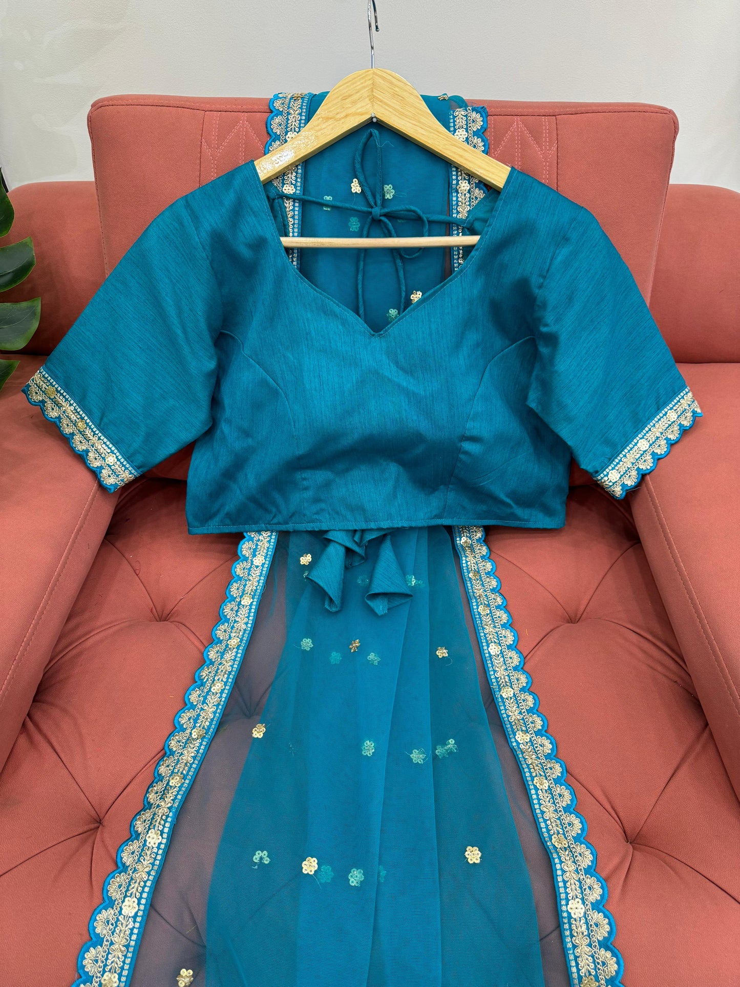 Party Wear Sky Blue Color Soft Net Codding With Sequence Work Designer Lehenga Choli