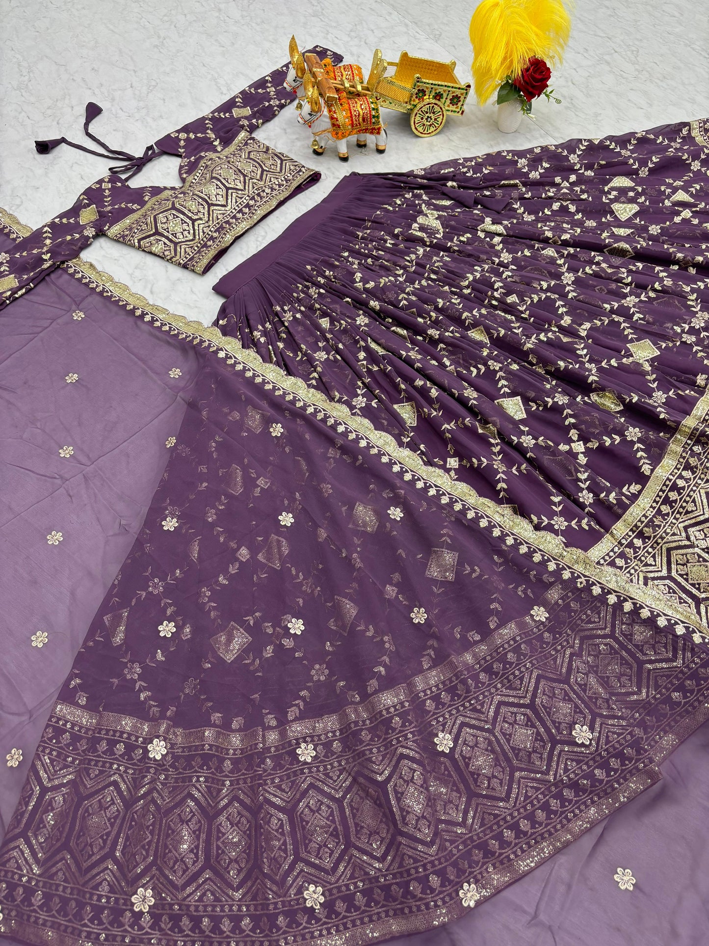 Wedding Wear Lavender Color Heavy Faux Georgette With Embroidery Sequence Work Designer Lehenga Choli