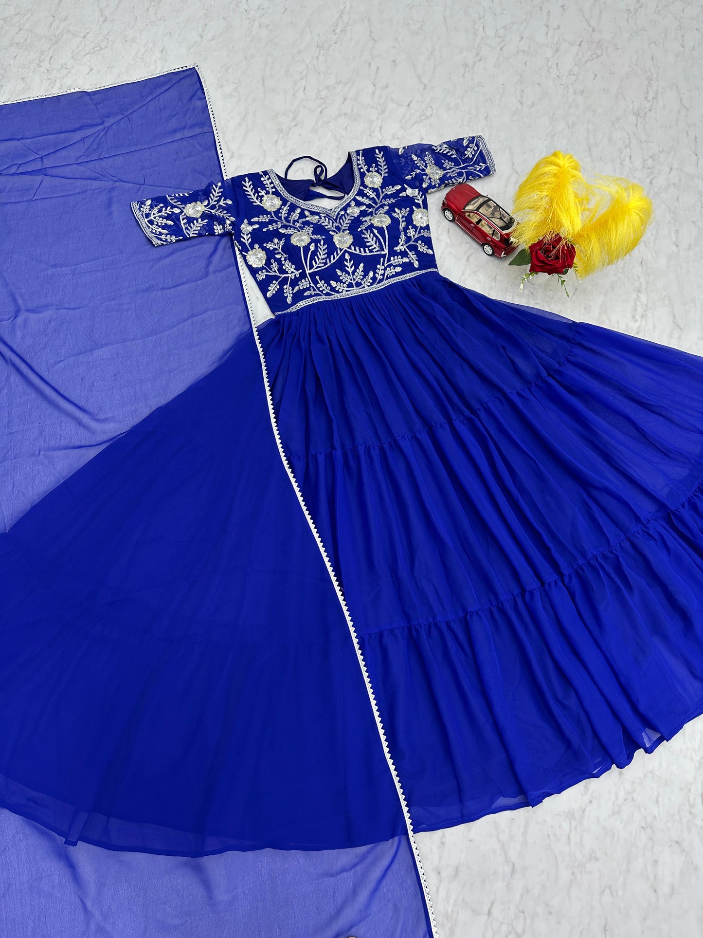 Casual Wear Blue Color Faux Georgette Heavy Embroidery Sequence Work Designer Gown