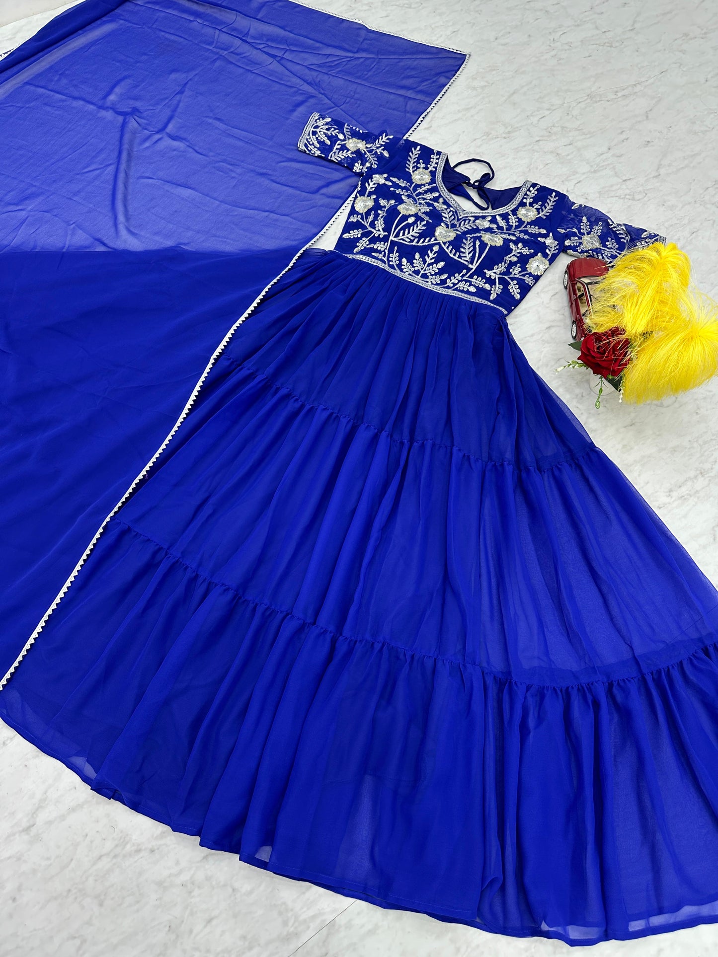 Casual Wear Blue Color Faux Georgette Heavy Embroidery Sequence Work Designer Gown