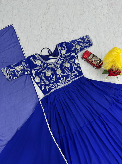 Casual Wear Blue Color Faux Georgette Heavy Embroidery Sequence Work Designer Gown