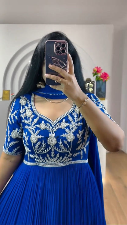 Casual Wear Blue Color Faux Georgette Heavy Embroidery Sequence Work Designer Gown