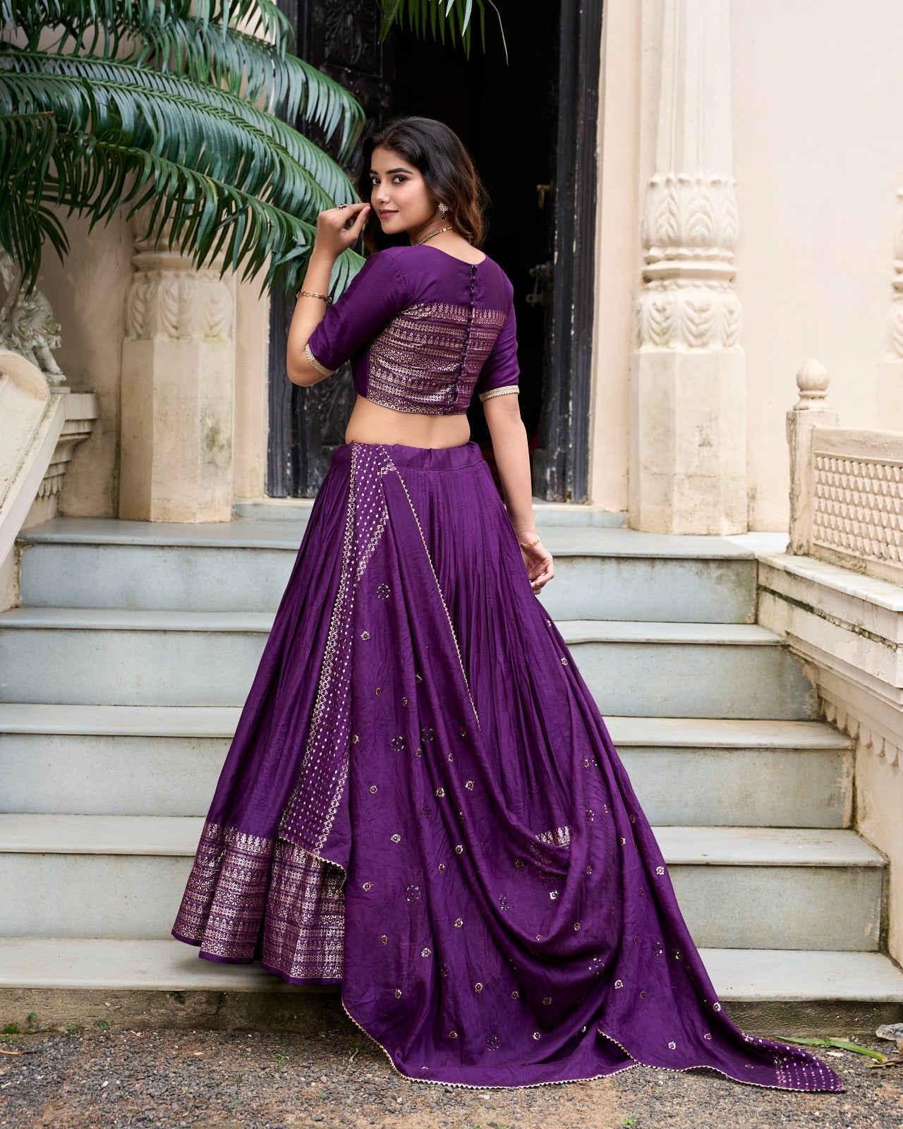 Party Wear Purple Color Pure Chanderi With Zari Weaving Work Border Designer Lehenga Choli